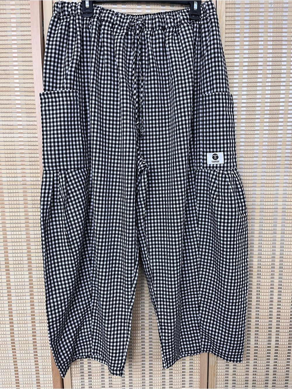 TARSE Black & White Gingham Wide-Leg Drawstring Pants